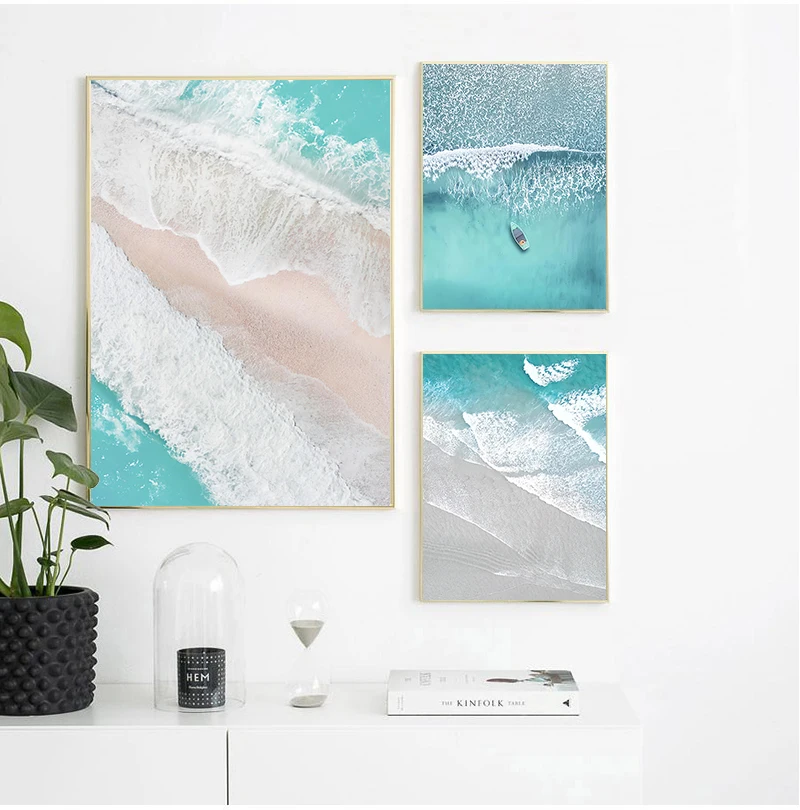 Скандинавская Настенная картина с изображением лодки морских волн | Дом и сад