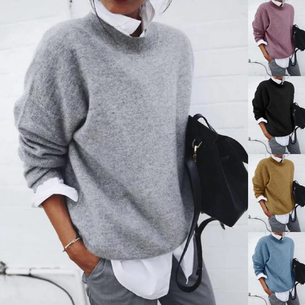 

Fashion Shirt Collar Lady Sweater Female Commuter Wind Jacket New Style Solid Color Long Sleeve Top Pullovers Warm WomenJumper