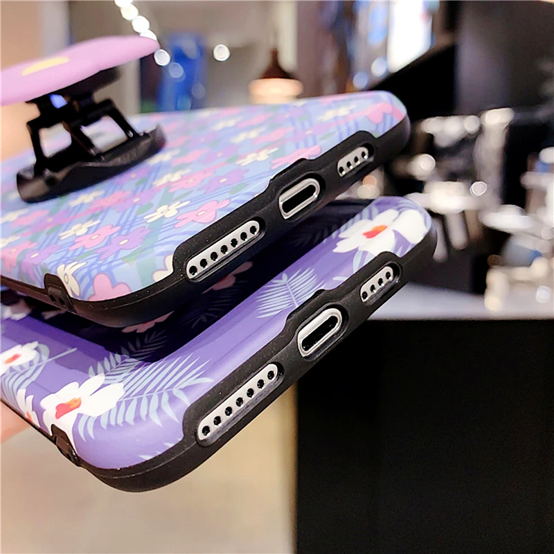

Vintage Flower Leaves Stand Holder Phone Case For iPhone 11Pro Case SE XR XS Max X 7 8Plus Cute Folding Bracket Matte Soft Cover
