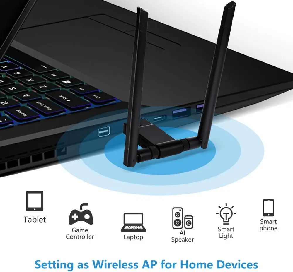Беспроводной Wi-Fi адаптер AMKLE USB-адаптер 1200 Мбит/с двойная антенна сетевая карта LAN 2