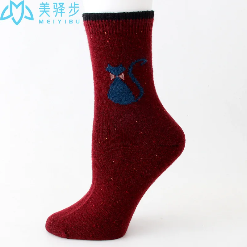 12 Pairs Per Set Girl Wool Socks Thickened Cute Cartoon Cat Soft Wool Socks Factory Direct Sales