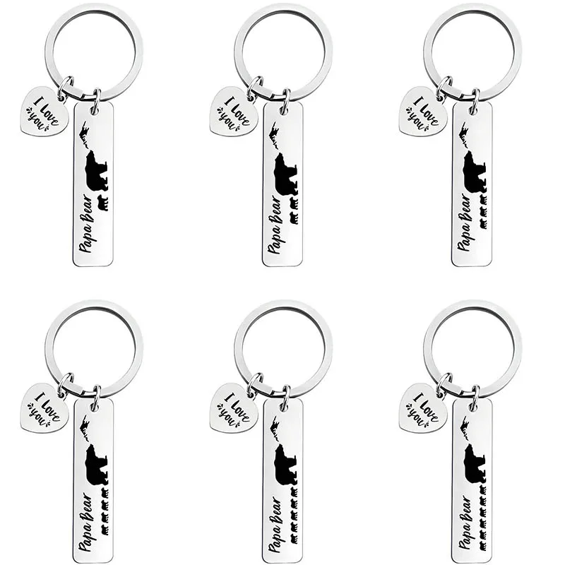 

Keychain Stainless Steel Pendant Father Day Gift Papa Bear Lettering Holiday Creative Birthday Gift Custom diy Metal Keychain
