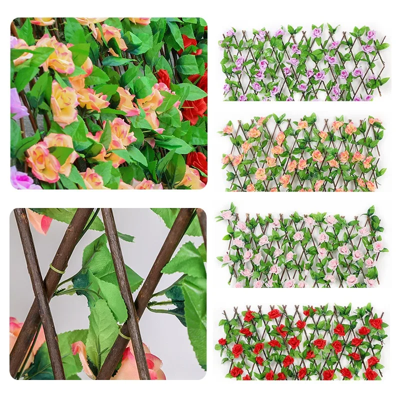 

2021 Adjustable Retractable Fence Artificial Leaf Garden Trellis Decoration Privacy Expanding Wooden Landscaping Fence Balcony