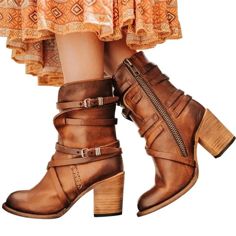 Зимние женские ботильоны Сезон осень зима Женская кожаная обувь с пряжкой