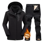 Женский лыжный костюм, зимняя ветрозащитная Водонепроницаемая лыжная куртка, теплые штаны для снега, Женский брендовый костюм для катания на лыжах и сноуборде