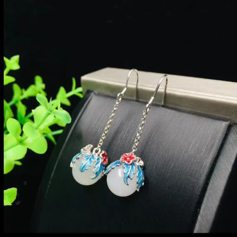

Boutique jewelry Fashion Small Fresh Hetian White Jade Earrings S925 Sterling Silver For Women's Christmas Gift