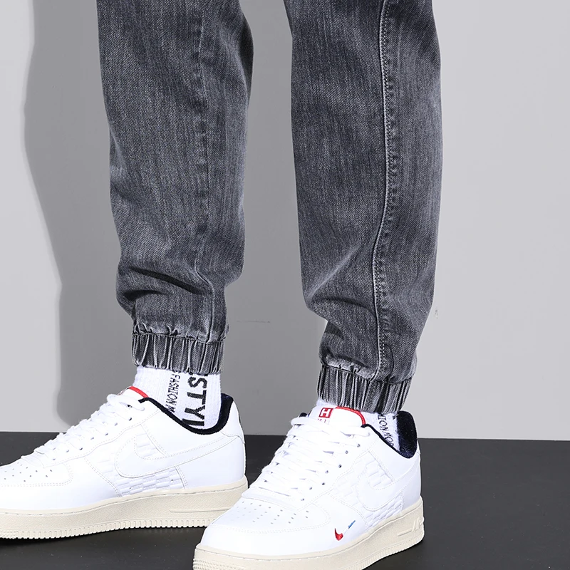 

Loldeal Men Jeans Fashion Slim Solid Color Stitching Casual Harem Denim