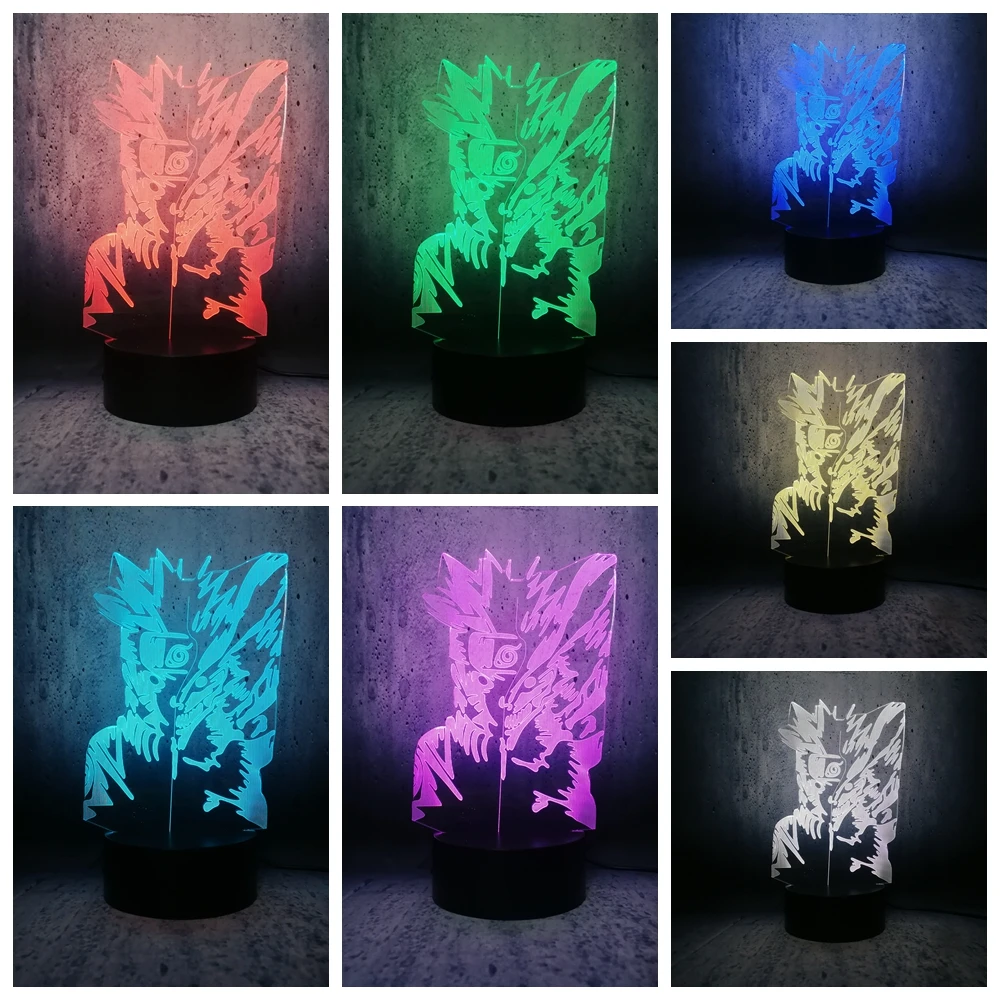 Наруто 3D Светодиодная лампа Uchiha Obito Kakashi с двойным лицевым наконечником Гаара