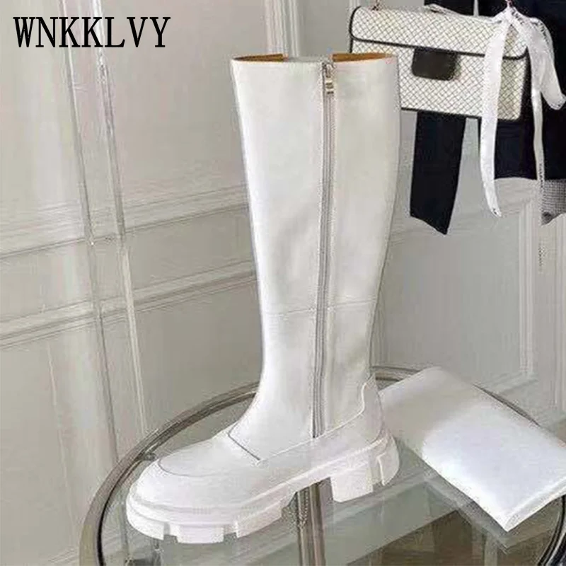 

New genuine leather Platform Knee High Boots Women Thick Sole Autumn Winter Waterproof Long Booties Knight Martin Boots 2021