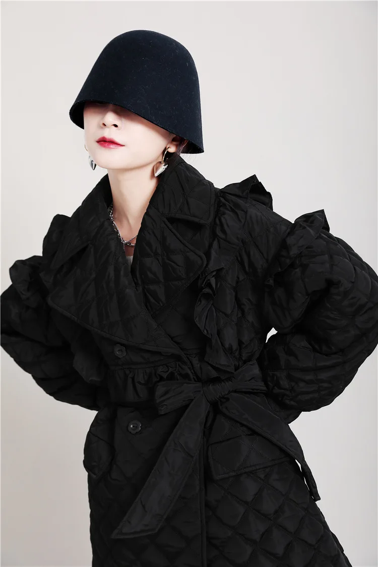 

MSXU Cotton Jacket Women 2020 New Retro Wood Ears Loose Mid-length Double-breasted Cotton Jacket Laces