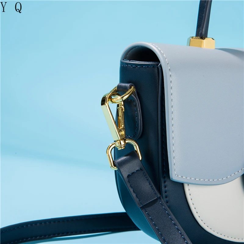 

Coated Cowhide Leather Bag New Color Matching Saddle Bag Shoulder Portable Messenger Bag Fashion Half Moon Handbag