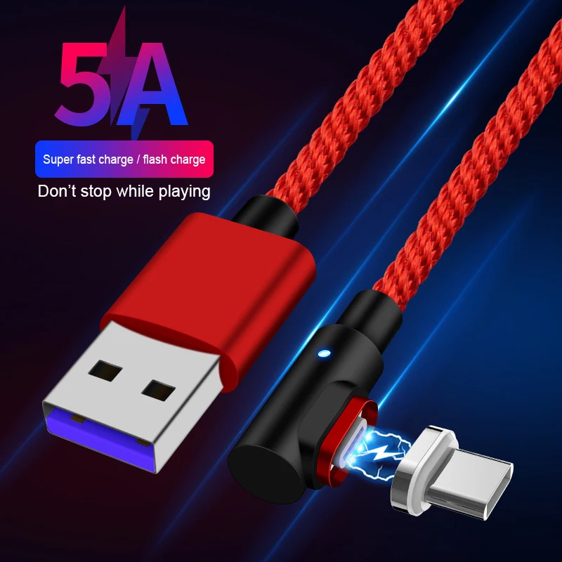 Магнитный usb кабель 5A супер быстрый зарядный USB с нейлоновой оплеткой для Huawei Mate 20