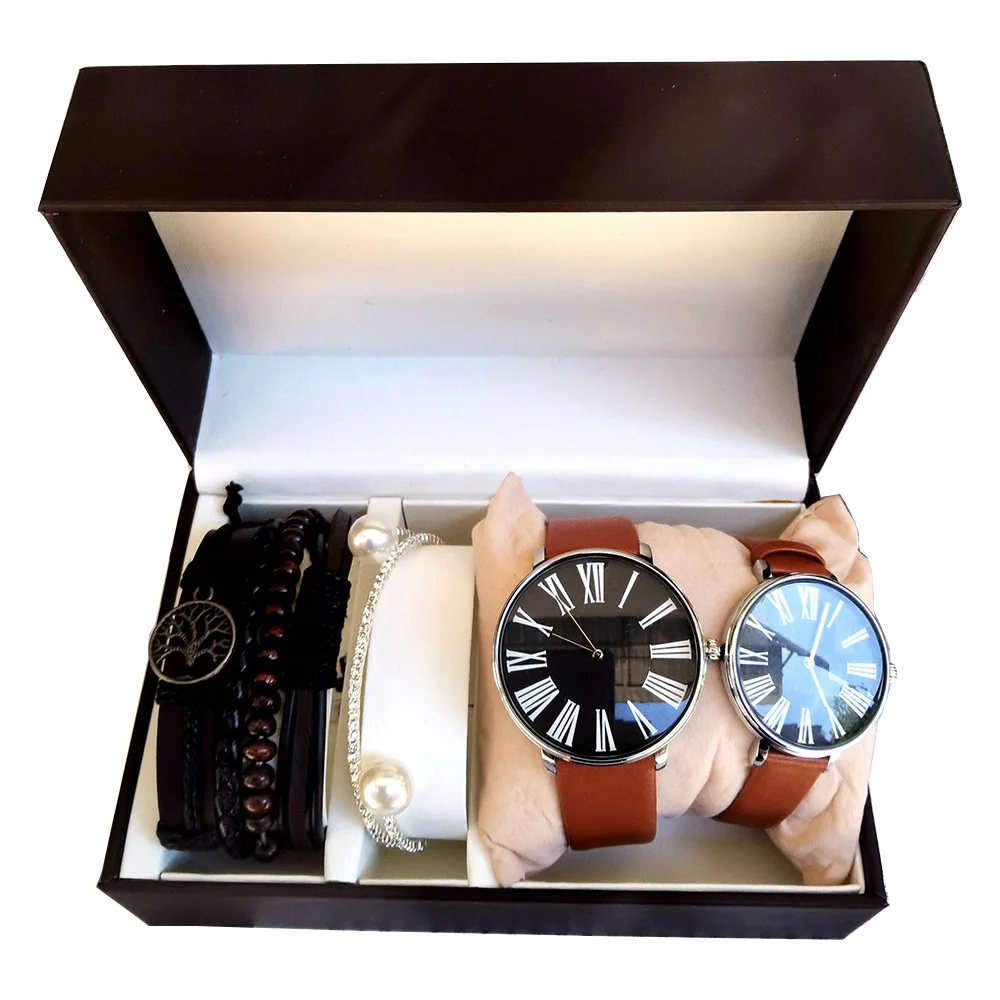Fashion Men&Women Couple Quartz Watch Simple Leather Waterproof Wristwatches Clock With Bracelets Lady Gift Box Relogio Feminino