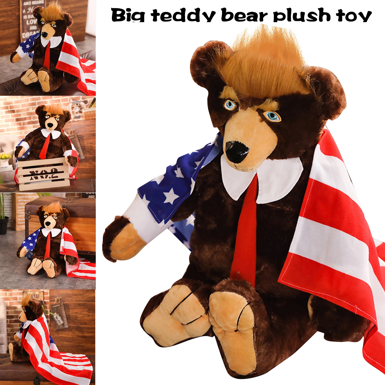 

62 см Дональд Трамп медведь плюшевые игрушки в форме чучело игрушки Прохладный президент США медведь с флагом плащ коллекция кукла LKS99
