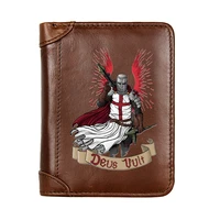 men genuine leather knights templar deus unit short wallet male multifunctional cowhide male purse coin pocket photo card holder