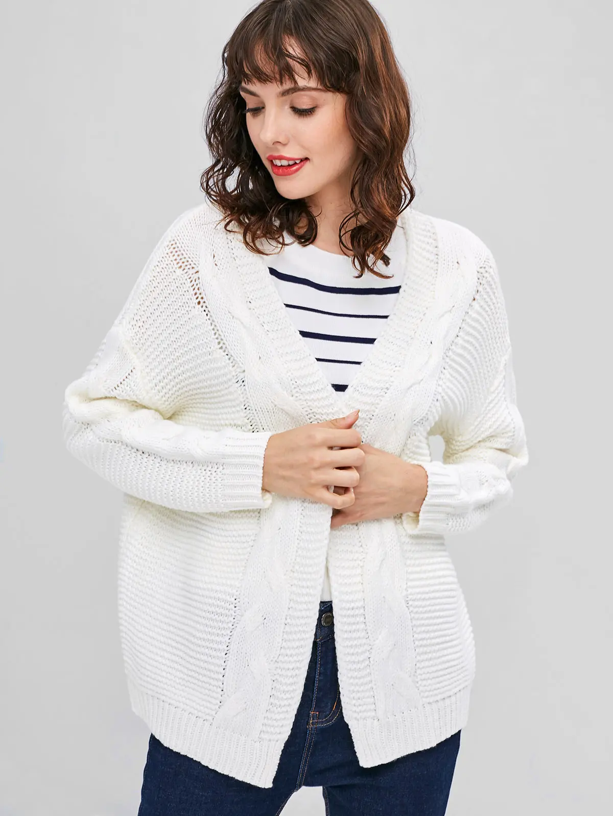 ZAFUL массивный Открытый спереди вязаный кардиган без воротника элегантные