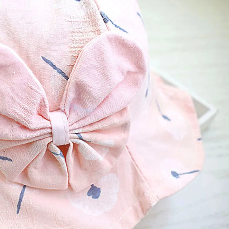 Wholesale Dandelion  Flower Baby Girls Caps With Bowknot Princess Infant Kids Outdoor Beach Bucket Hats Newborn Baby Sun Hat