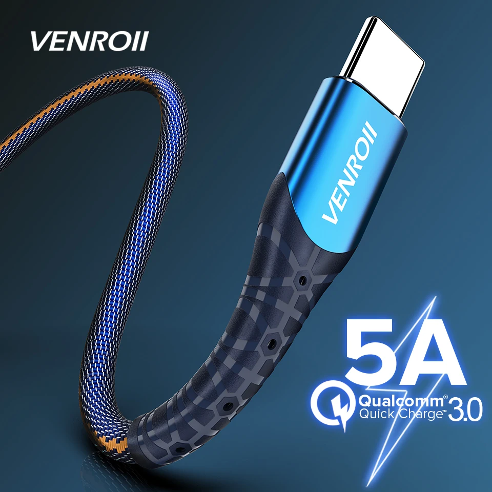 USB Type C кабель Venroii быстрая зарядка USBC 5A SuperCharge Kable для Huawei Mate 20 30 Pro Honor Quick Charge