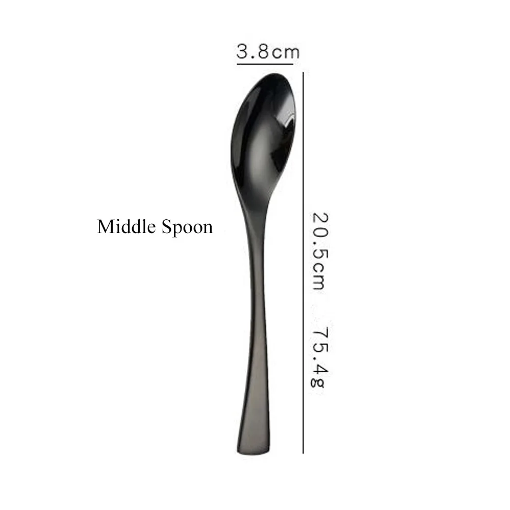 Middle Spoon Безупречные блестящие черные столовые приборы набор столовых приборов 18/10 из нержавеющей стали острые кухонные ножи вилки черпаки набор посуды посуда - Цвет: Middle Spoon