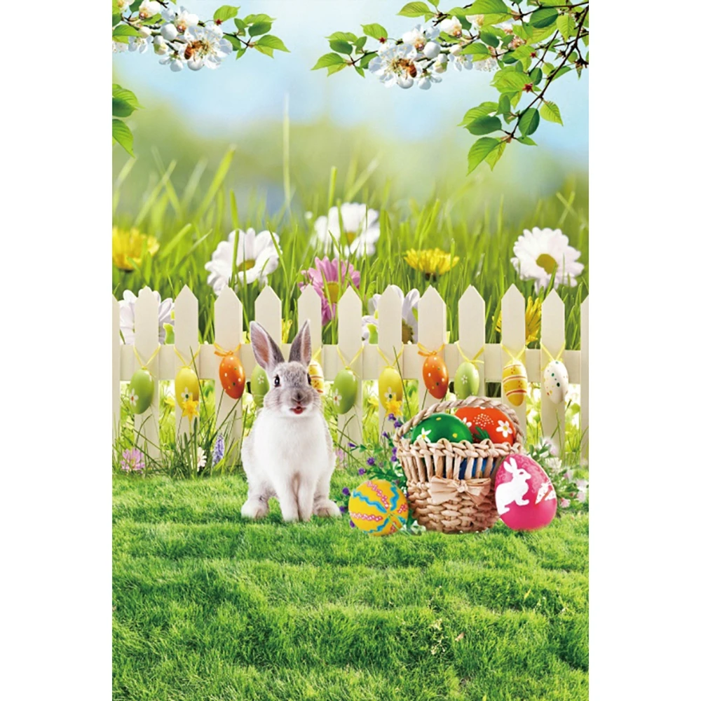 

Spring Easter Photography Backdrop Rabbit Eggs Flowers Grassland Background Bunnies Grass Party Kids Portrait Photo Booth Decor