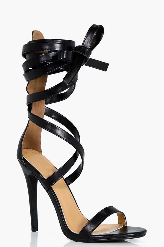 Online Sandal Wanita Musim Panas Pita Sempit Antik Sandal Thong Tali Silang Hak Tinggi Ujung Persegi Sepatu Wanita 2021