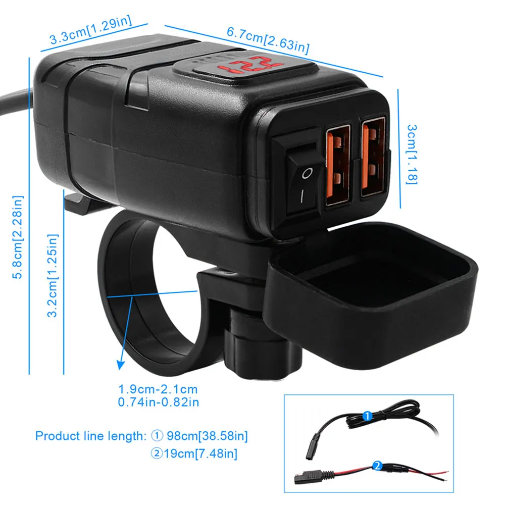 

Зарядное устройство QC3.0 для мотоциклетного руля с двумя USB-портами, 12 В