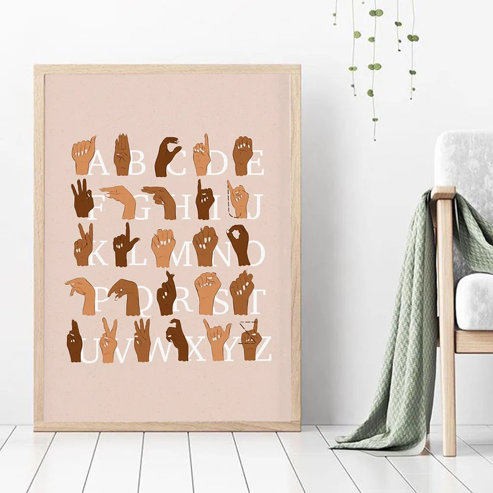 American Sign Language Nordic Poster Alphabet Canvas Painting Wall Art Picture ABC Prints Kids Room Nursery Decor | Дом и сад