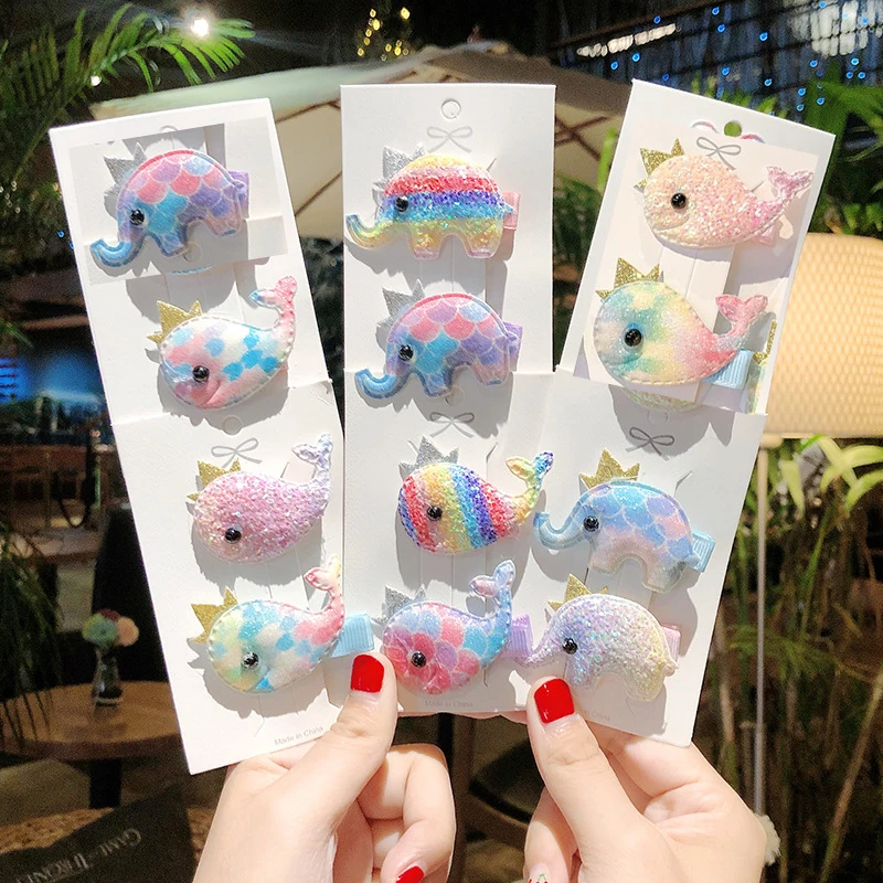 

Lovely Baby Girls Colorful Cartoons Rainbow Elephant Style BB Hair Clips Headwear Children Cute Cotton Hairpins Hair Accessories