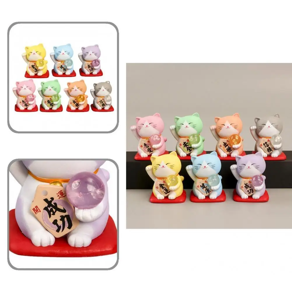 

Durable Welcoming Cat Model Collectable PVC Mini Maneki Cat Model Maneki Cat Figurines Good Luck Cat Toy 7Pcs