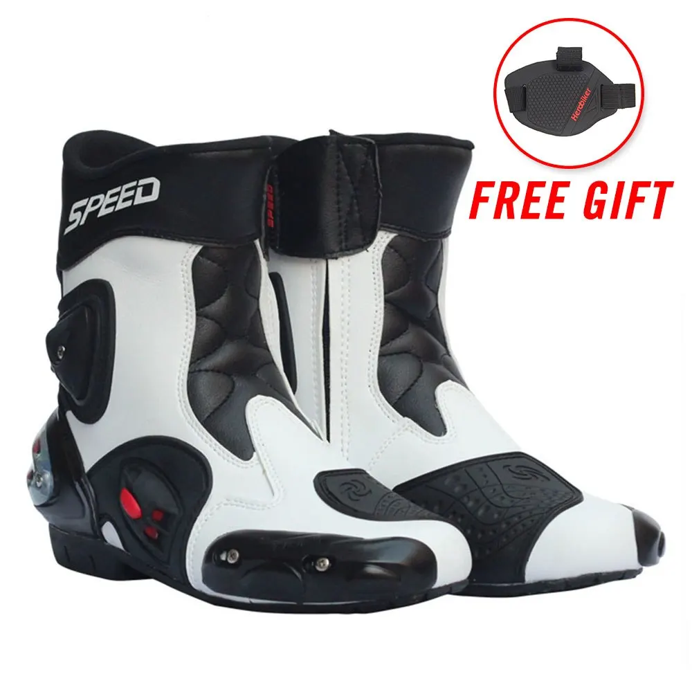 A004-White PRO-BIKER/мужские мотоциклетные ботинки; обувь для езды на мотоцикле; ботинки для мотокросса; цвет черный, красный, белый - Color: A004-White