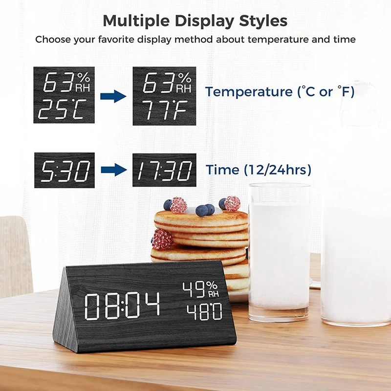 digital alarm clock electronichumidity temperature detect wood design for bedroom bedside desk office kids free global shipping