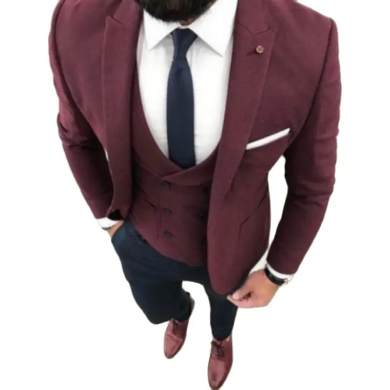 

Slim Fits Burgundy Men's Evening Dress Toast Business Suit Customize Handsome Groom Tuxedos (Jacket+Pants+Vest+Tie) K:157