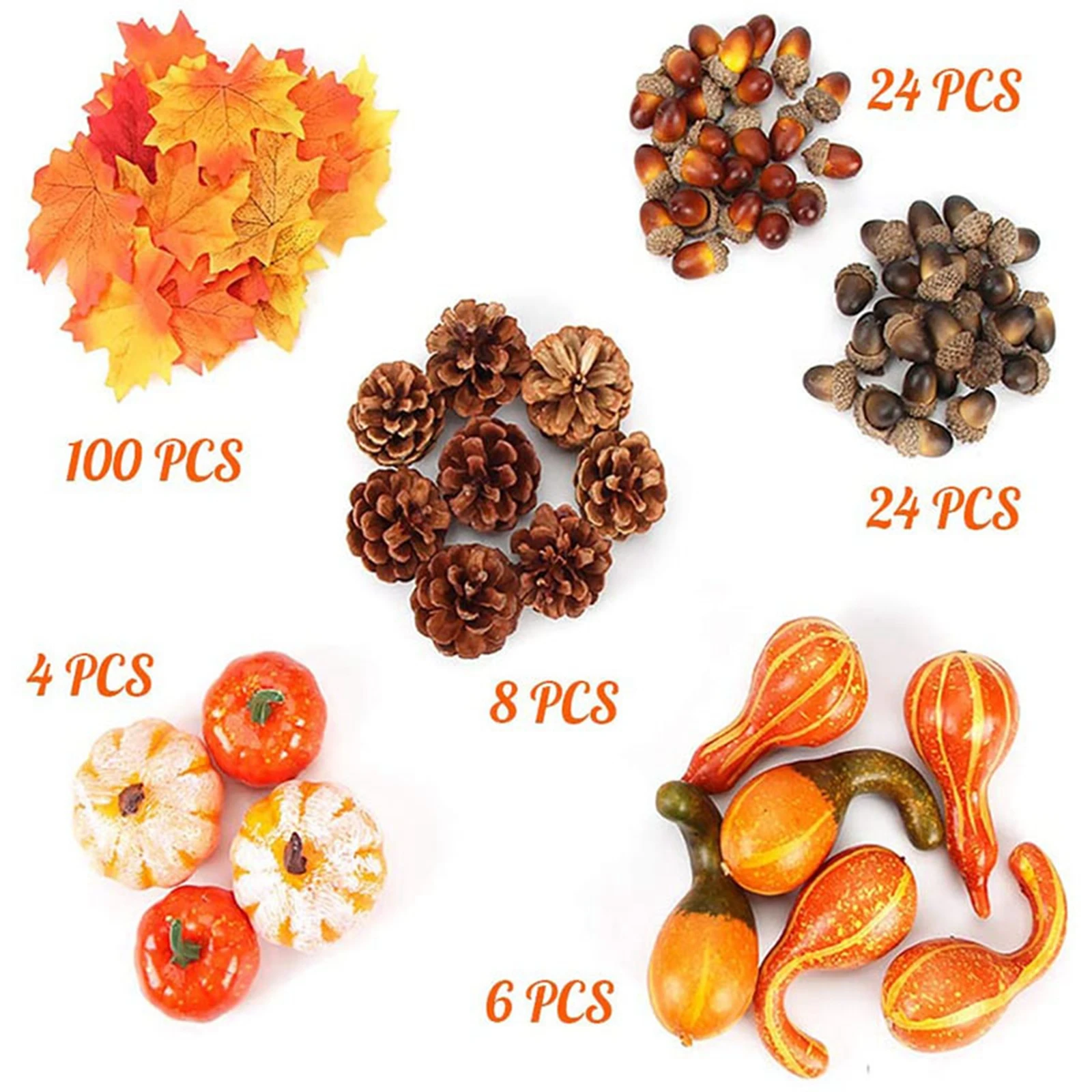 

Fall Thanksgiving Decoration, Mini Artificial Pumpkins with Pine Cones, Maple Leaves, Acorns for Home