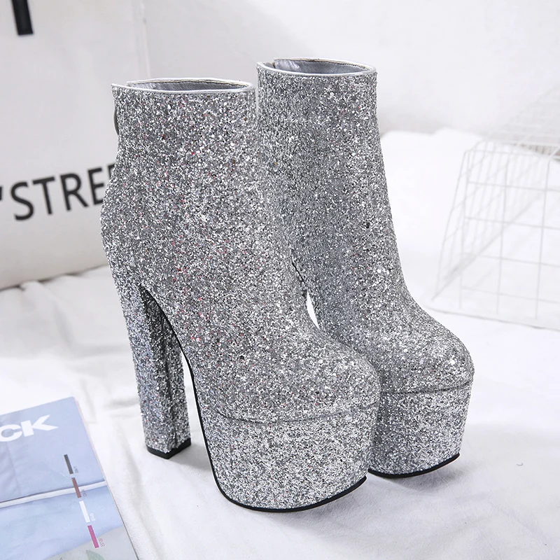 2019 г. женские пикантные роскошные ботинки на платформе 7 см с блестящими