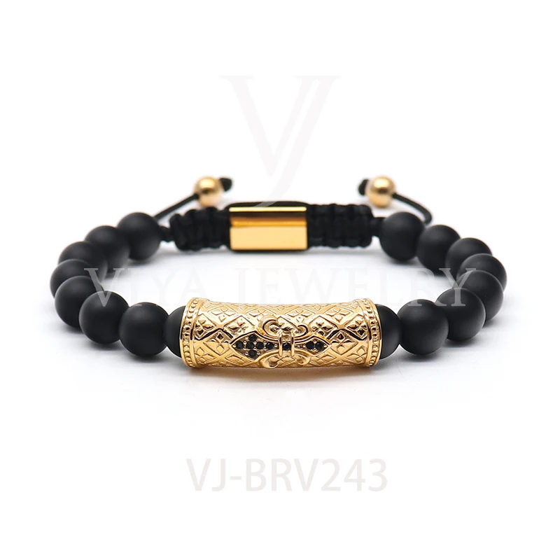 Прохладный черный оникс ГЭС бисером Для мужчин эластичный браслет шармы Бусины