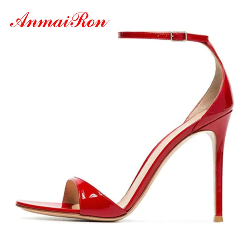 

ANMAIRON Womens Shoes Patent Leather Party PU Basic Buckle Strap Cover Heel Sexy Zipper Thin Heels Round Toe Women Sandals 34-43