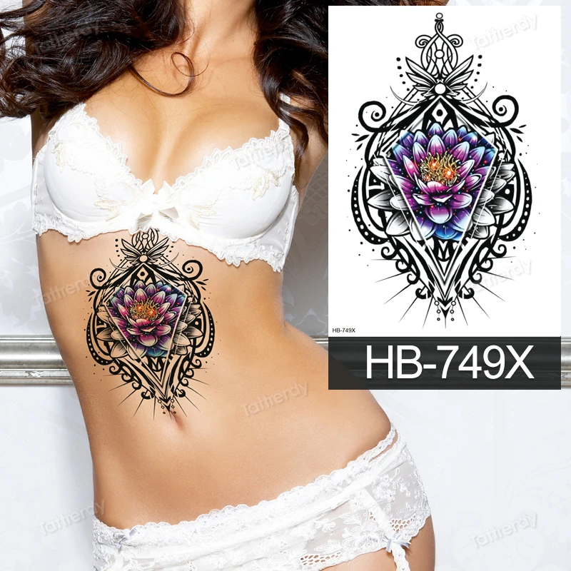 Водостойкая Временная тату-наклейка лиса пион цветок Лев черные татуировки