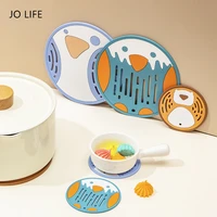 jo life pvc drink cup pad non slip heat resistant tableware coaster round cartoon colorful cup mat kitchen accessories
