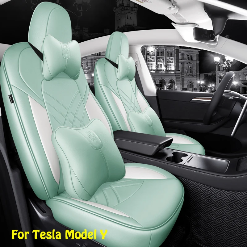 

Custom Original Car Seat Cover For Tesla Model Y 2020 2021 Protector Seat Cushion Front Seat/Rear Seat Auto Styling(Green-PU)