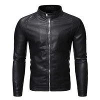 fashion motorcycle jacket zipper closure stand collar men jacket faux leather windproof slim fit motorcycle jacket outwear 2021