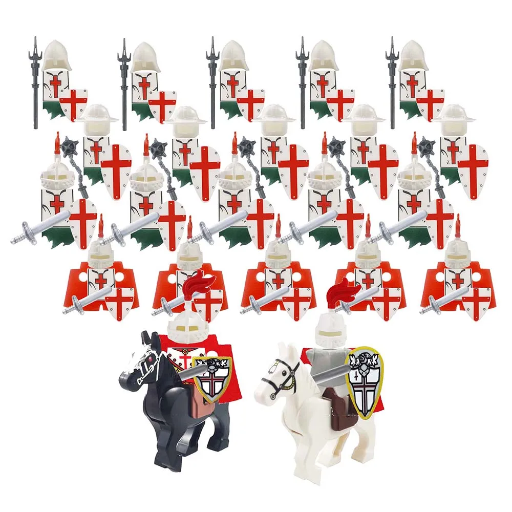 

24pcs Dragoon Castle Royal King's Knight Crusaders Knights Battle Steed Rome Cavalry Warrior Building Block Mini Figure