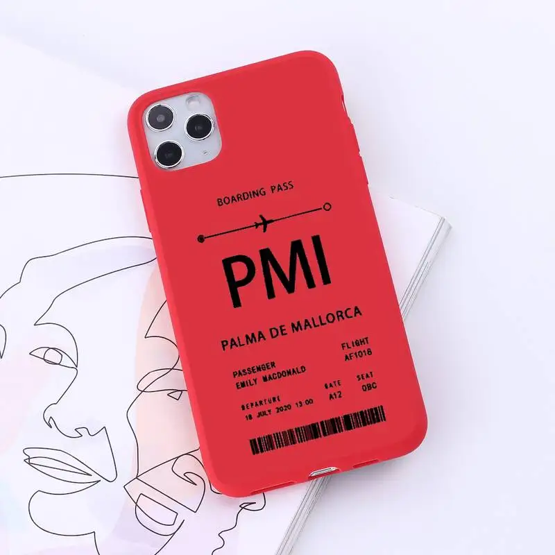 

Personalised Plane Ticket Phone Case Red Candy Color for iPhone 6 7 8 11 12 s mini pro X XS XR MAX Plus