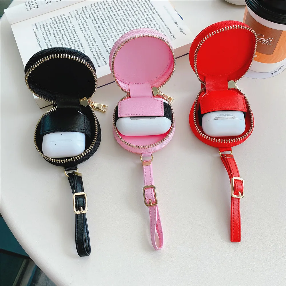 

For Airpods 3 (2021) bag luxury leather Headphone storage bag with Lanyard cute for girls earphone bag for airpods 3 bag