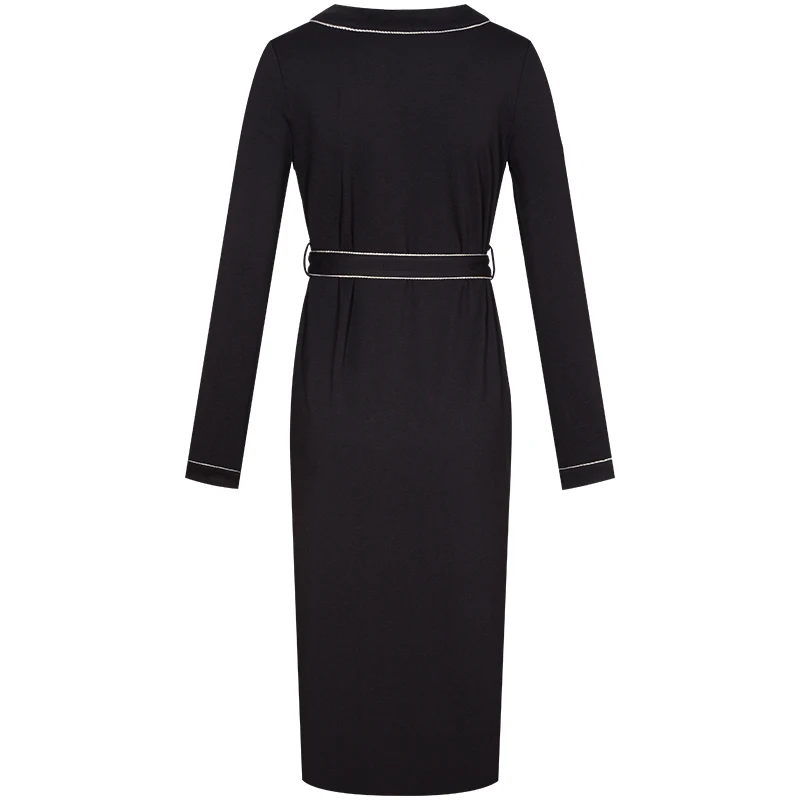 YIGELILA высококачественное черное платье с v-образным вырезом однобортное длинными