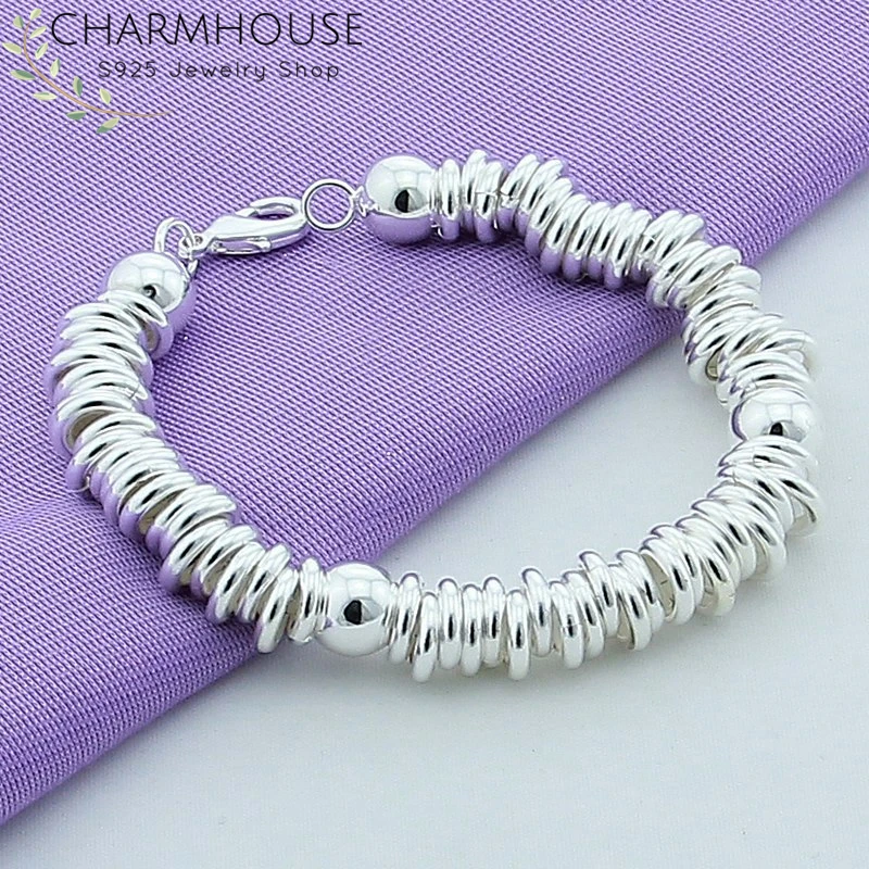 Женский браслет из серебра 925 пробы с бусинами|Браслеты шармами| |