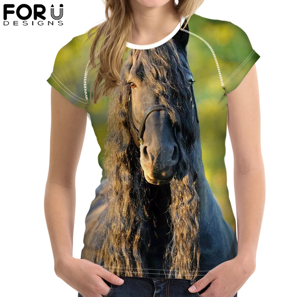 FORUDESIGNS футболка Friesian Horse для женщин топы дизайн собственного изображения на заказ