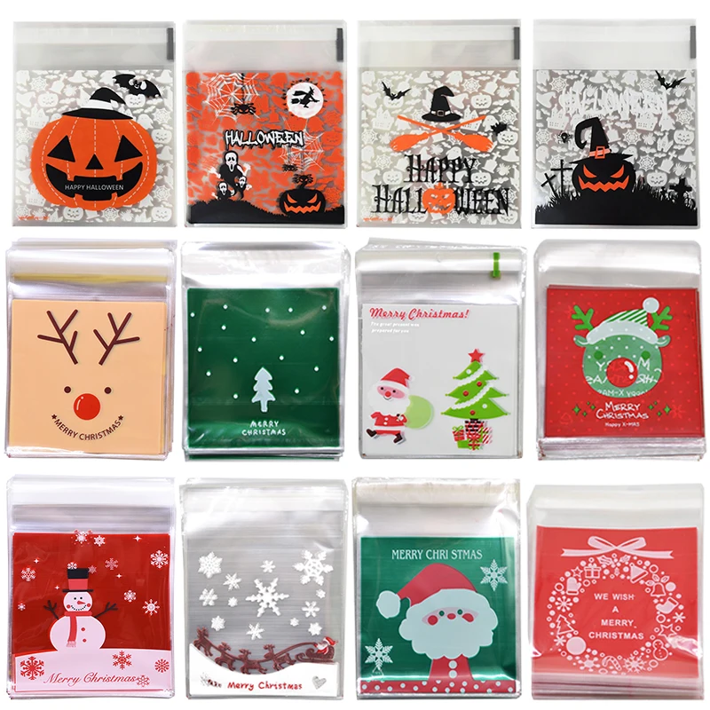 

50/100 шт 10x10 см конфеты Хэллоуин мешки Тыква Призрак для печенья, закусок упаковки еды Подарочная сумка Navidad рождественские украшения Поставк...
