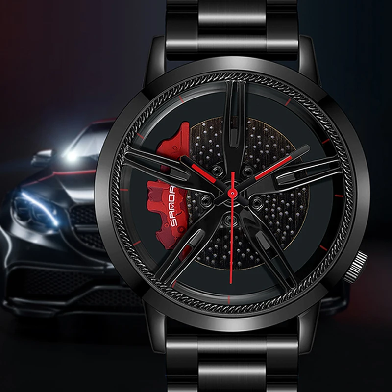 

New Men Rim Hub Watch Metal Limited Design Car Wheel Wrist Watch Stainless Steel Wheel Rim Hub Male Cool Man Black Watch Men