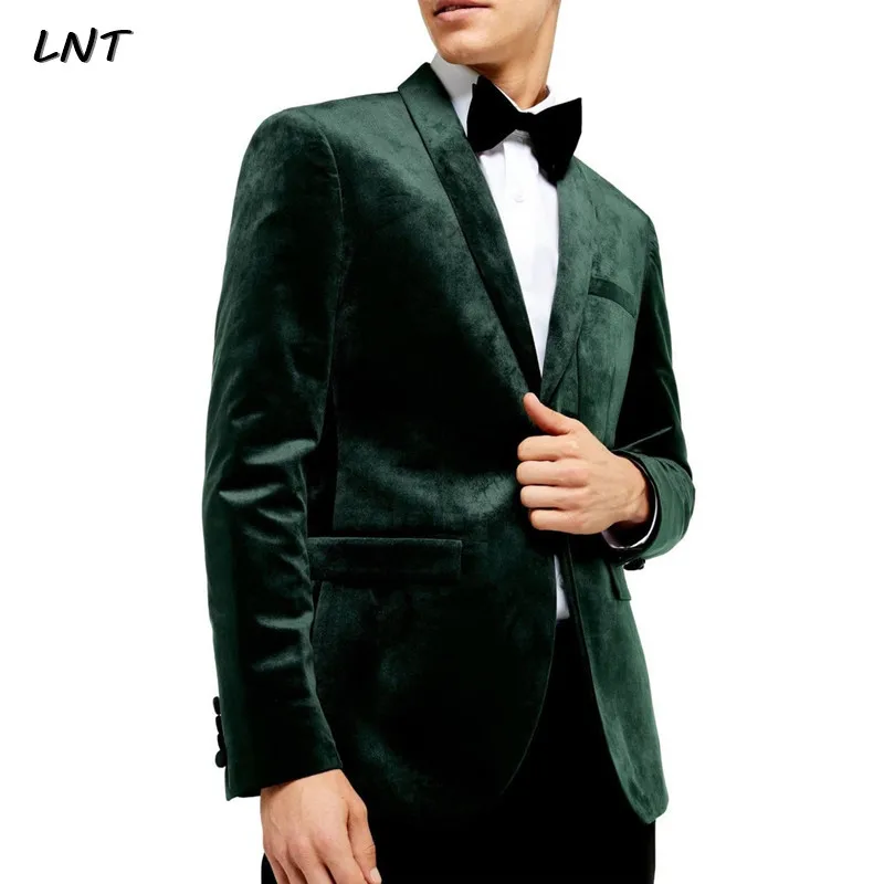 Green Velvet Men's Blazer Wedding Groom Coat Fromal Occasion Dinner Jacket Dress Suit