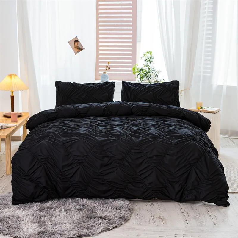 

Nordic Soft Wavy Folds Duvet Cover Pillowcase Bedding Set Solid Color Bedclothes Quilt Covers for Queen King Size (No Bed Sheet)
